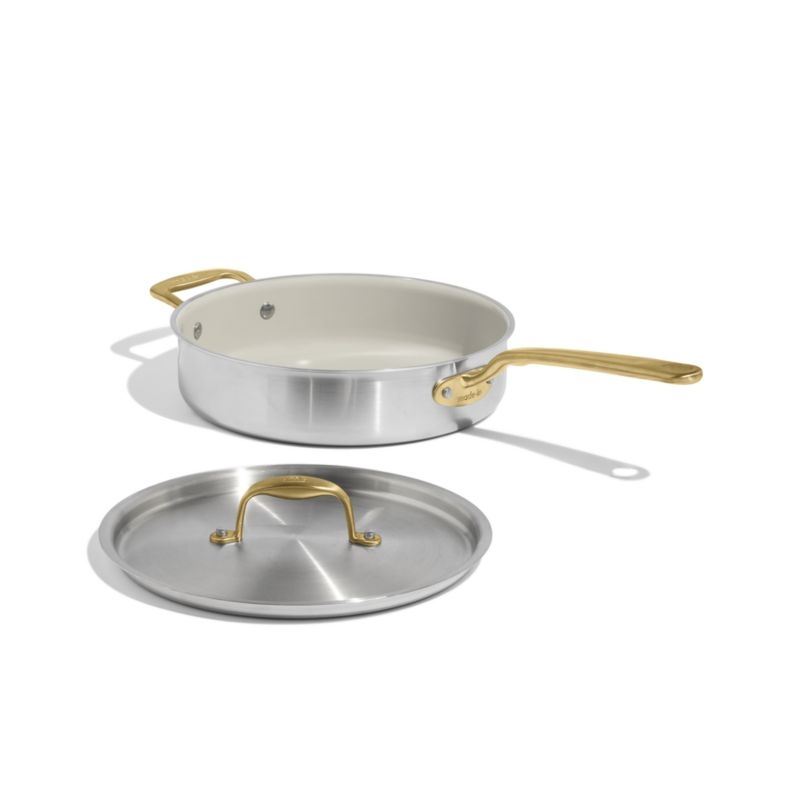 Made In CeramiClad™ Non-Stick 3.5-Qt. Sautepan with Antique Brass Hardware - Image 4