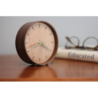 Analog Cherry Wood Quartz Tabletop Clock in Brown - Image 0