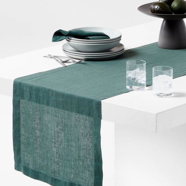 Marin 120" Pine Green EUROPEAN FLAX ™-Certified Linen Table Runner - Image 0