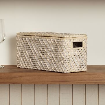 Modern Weave Rectangular Lidded Storage Basket, Whitewash - Image 0