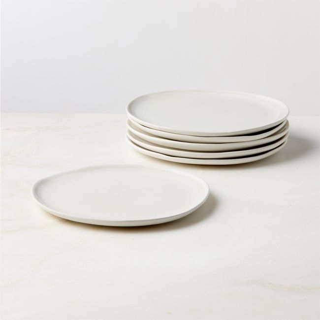 Hyacinth White Salad Plates with Reactive Glaze Set of 6 - Image 0