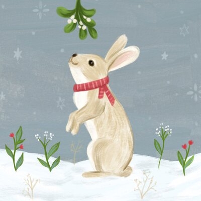 Holiday - Christmas Rabbit and Mistletoe by Olivia Gibbs - Print - Image 0