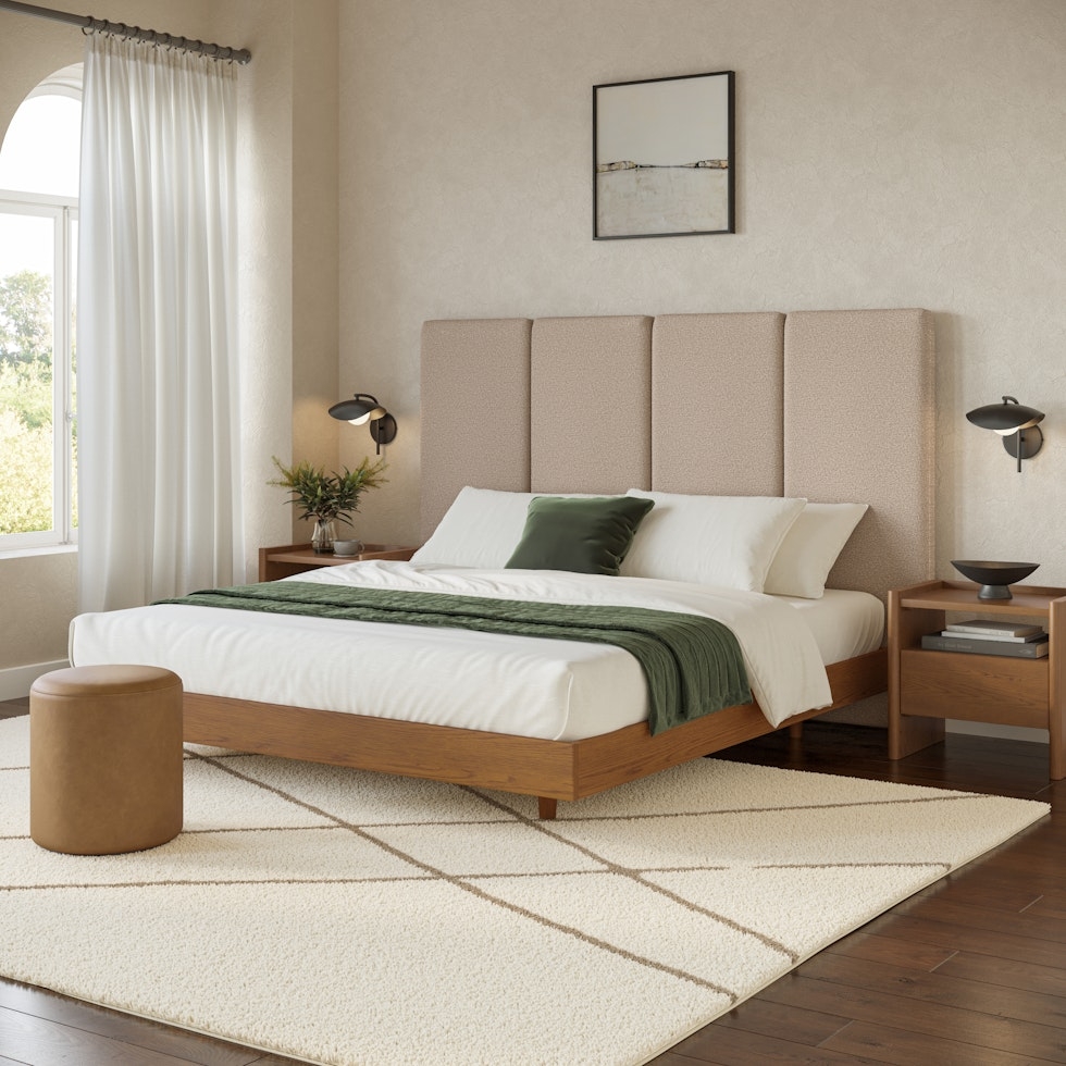 Noel King Tall Headboard - Sandstone Wool Bouclé - Image 1