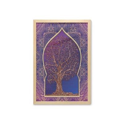 Ambesonne Ethnic Wall Art With Frame, Tree With Curved Leafless Branches Middle Eastern Moroccan Arch Retro Art Design, Printed Fabric Poster For Bathroom Living Room Dorms, 23" X 35", Purple Blue - Image 0