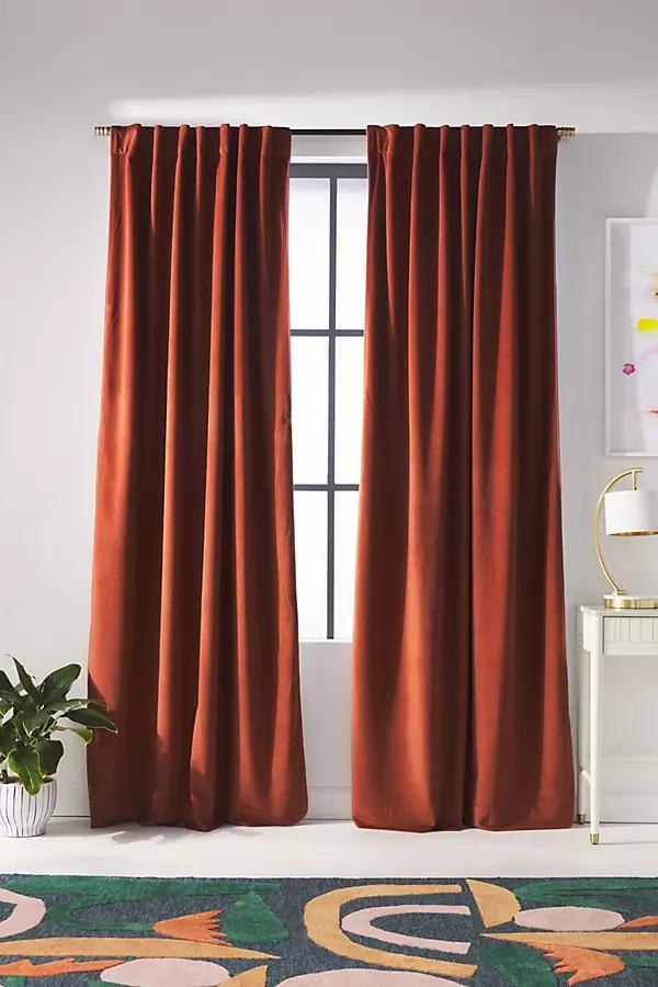 Addie Velvet Curtain By Anthropologie in Orange Size 50X84 - Image 0