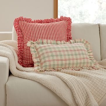 Heather Taylor Home Mini Gingham Ruffle Pillow Cover, 20"x20", Red - Image 2