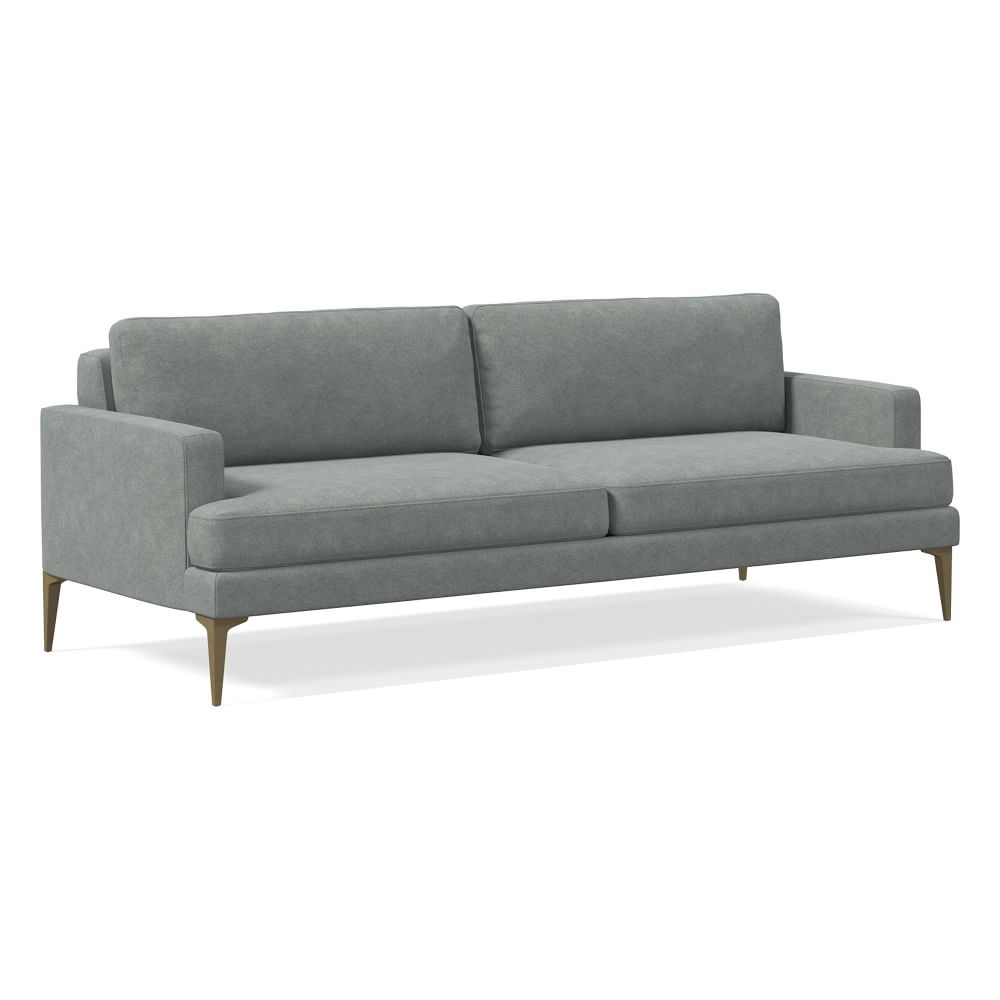 Andes Petite Grand Sofa, Poly, Distressed Velvet, Mineral Gray, Blackened Brass - Image 0