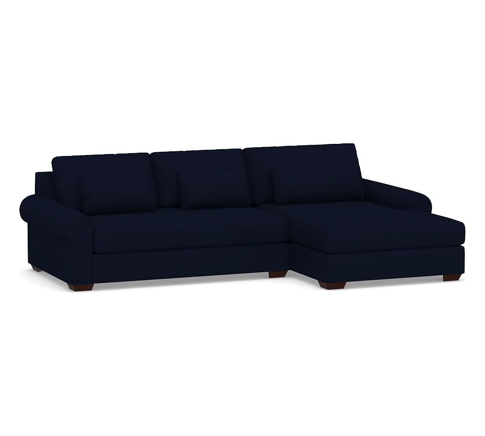 Big Sur Roll Arm Upholstered Deep Seat Left Arm Loveseat with Double Chaise Sectional and Bench Cushion, Down Blend Wrapped Cushions, Performance Everydaylinen(TM) Navy - Image 0