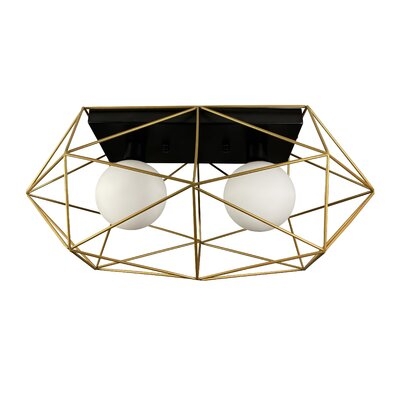 Yumil Modern 2-Light Geometric Black And Gold Ceiling Semi-Flush - Image 0