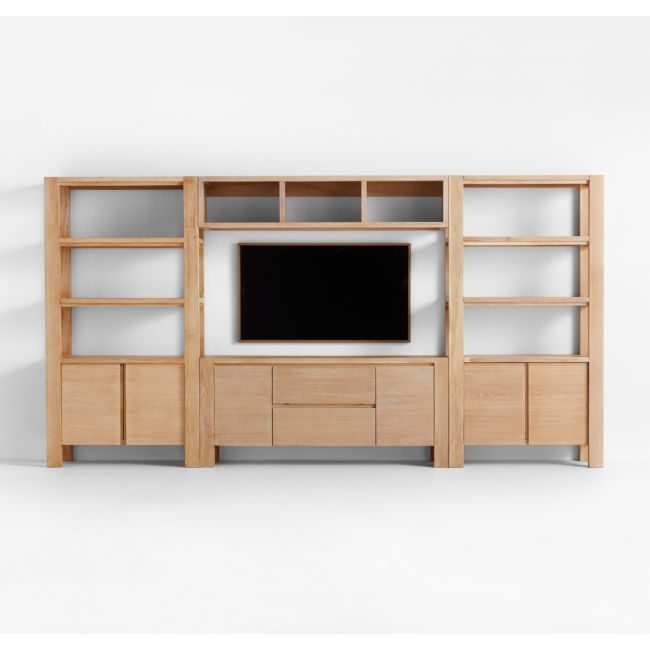 Terra Natural White Oak Wood Storage Media Console with 2 Bookcases - Image 0