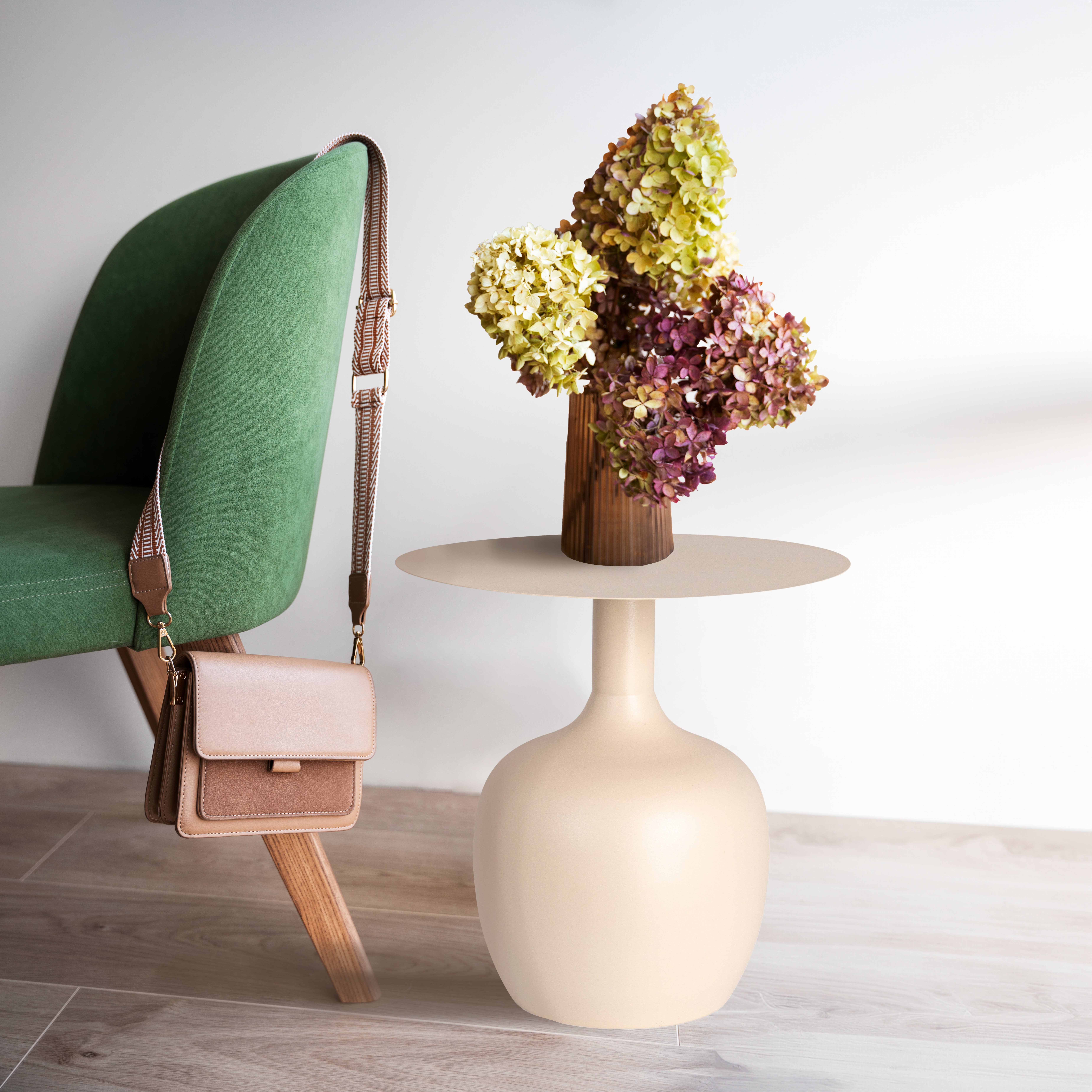 Chic Metal Round Side Table, Cream - Image 0