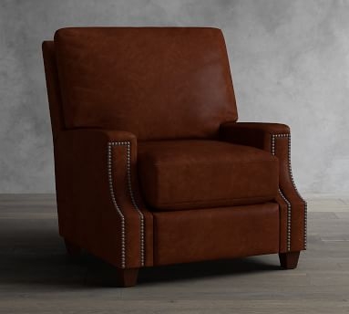 James Square Arm Leather Recliner, Down Blend Wrapped Cushions, Legacy Chocolate - Image 1