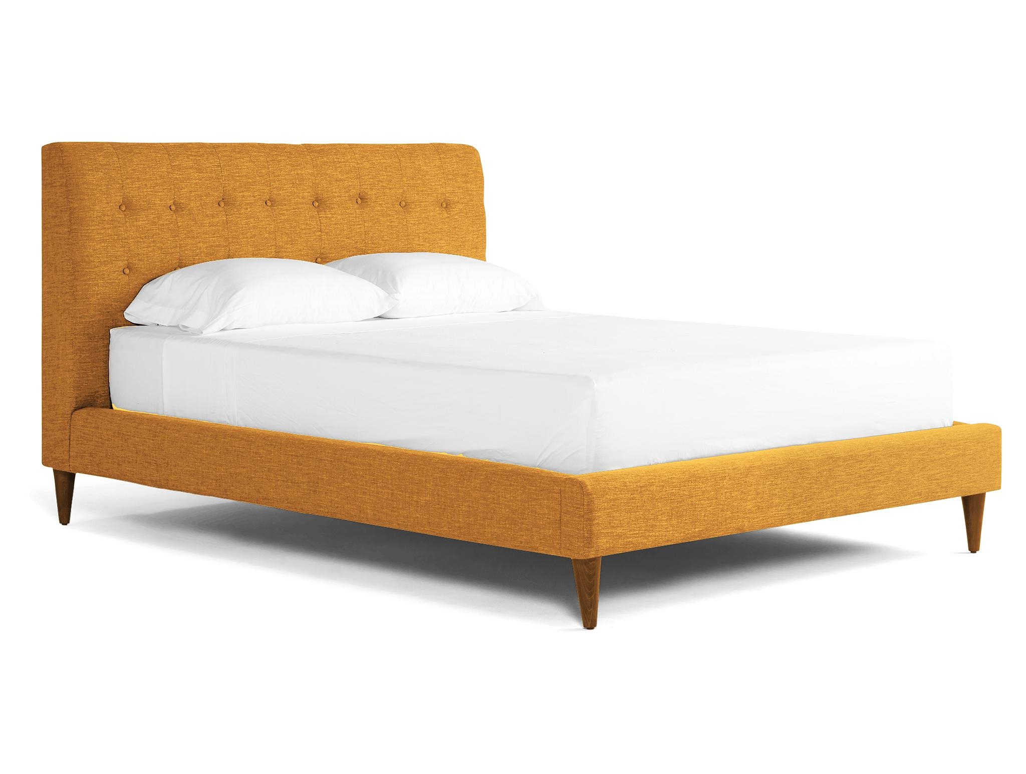 Yellow Eliot Mid Century Modern Bed - Cordova Amber - Mocha - Queen - Image 1
