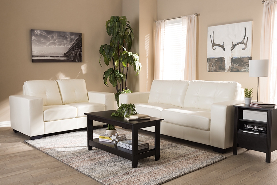 Baxton Studio Adalynn Modern and Contemporary White Faux Leather Upholstered 2-Piece Livingroom Set - Image 0