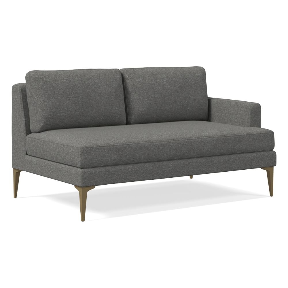Andes Petite Right Arm 2 Seater Sofa, Poly, Chenille Tweed, Pewter, Blackened Brass - Image 0