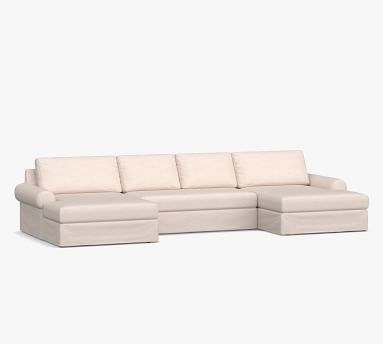 Big Sur Roll Arm Slipcovered U-Double Chaise Sofa Sectional with Bench Cushion, Down Blend Wrapped Cushions, Park Weave Ash - Image 3