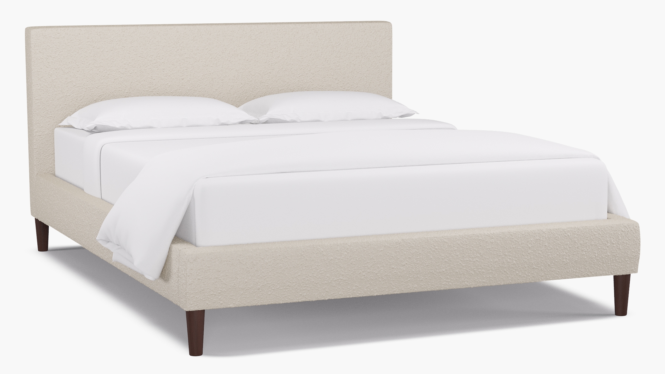 Mid-Century Platform Bed, Snow Bouclé, Espresso, Queen - Image 0