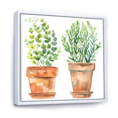 Two Green House Plants In Orange Flower Pots - Traditional Canvas Wall Art Print-FDP35084 - Image 0