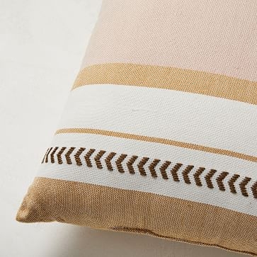 Outdoor Variegated Block Stripe Pillow, 20"x20", Bright Peach - Image 3