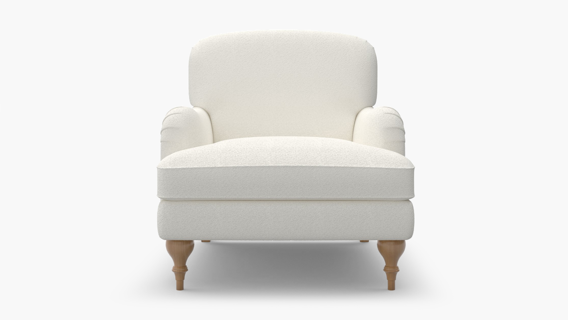 English Roll Arm Chair, Snow Boucle, Natural Turned Wood Leg - Image 0