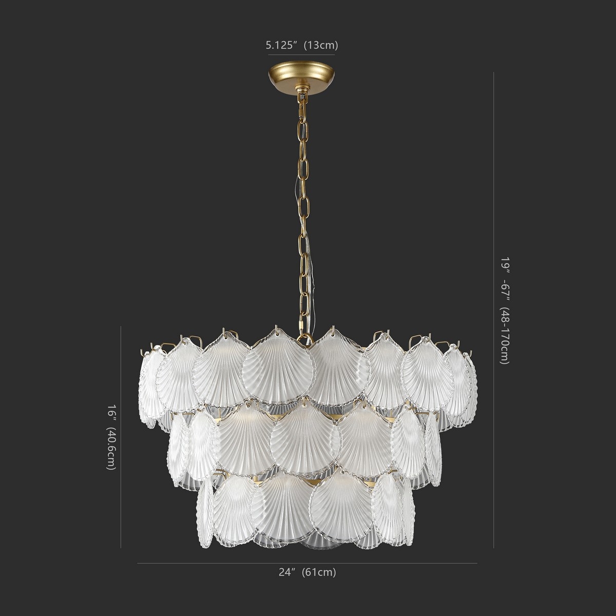 Gutierrez 3 Tier Glass Chandelier - Gold - Safavieh - Image 3
