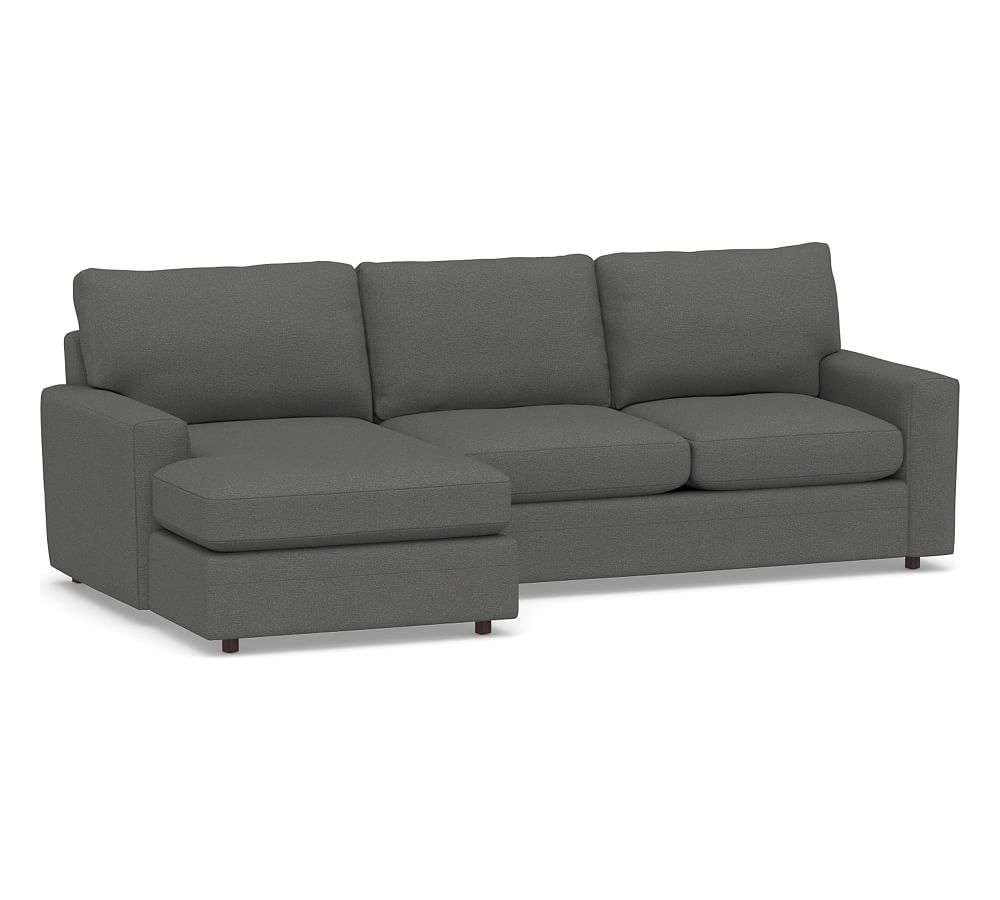 Pearce Modern Square Arm Upholstered Right Arm Loveseat with Chaise SCT, Down Blend Wrapped Cushions, Park Weave Charcoal - Image 0