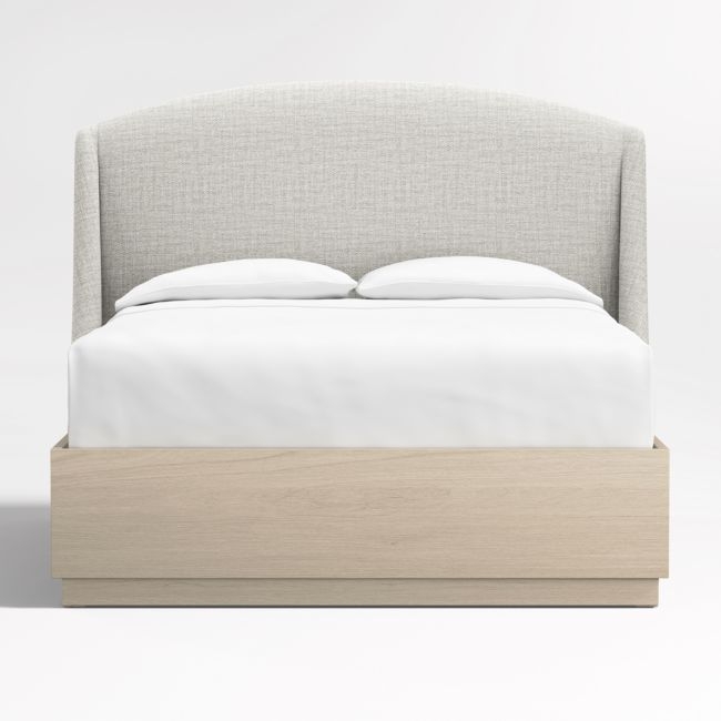 Lafayette 56" Mist Grey Upholstered Queen Headboard with Batten White Oak Storage Bed Base - Image 0
