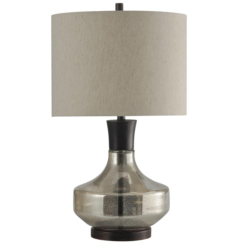 StyleCraft 29 in. Mercury Glass Table Lamp with Taupe Hardback Fabric Shade - Image 0