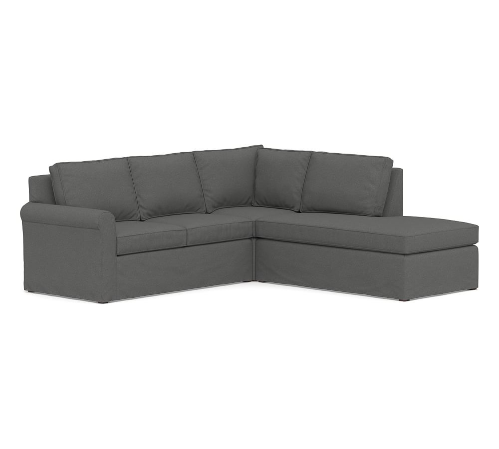Cameron Roll Arm Slipcovered Left 3-Piece Bumper Sectional, Polyester Wrapped Cushions, Park Weave Charcoal - Image 0