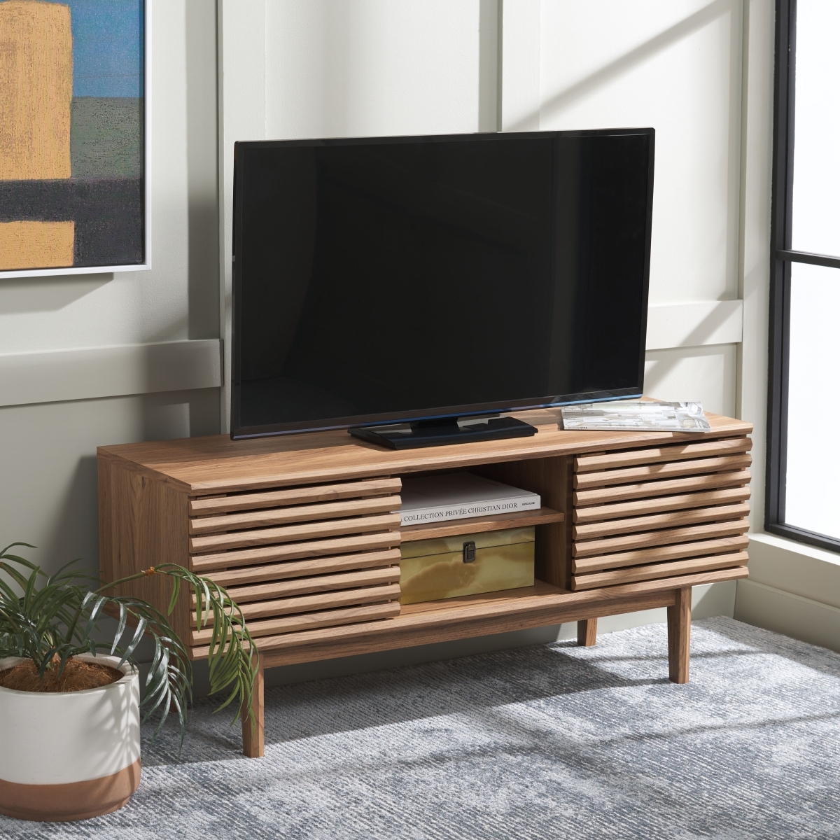 Aricia Small 2 Door Media Stand - Oak - Safavieh - Image 1