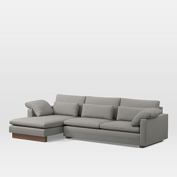 Harmony Sectional Set 10: Right Arm 2 Seater Sofa, Left Arm Chaise, Down Blend, Twill, Silver, Walnut - Image 0