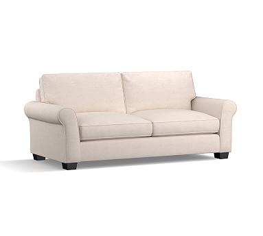 PB Comfort Roll Arm Upholstered Sleeper Sofa, Box Edge Memory Foam Cushions, Textured Basketweave Black - Image 0