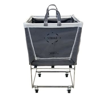 Elevated Canvas Laundry Basket with Wheels and Lid, Small, Natural Canvas/Gray Vinyl Trim - Image 4