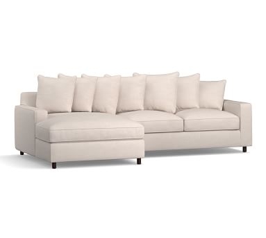 PB Comfort Square Arm Upholstered Right Arm Loveseat with Double Chaise Sectional, Box Edge Down Blend Wrapped Cushions, Premium Performance Basketweave Light Gray - Image 3