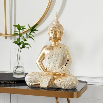 Gold Polystone Sitting Buddha Sculpture, 14.5" X 19.5" - Image 0
