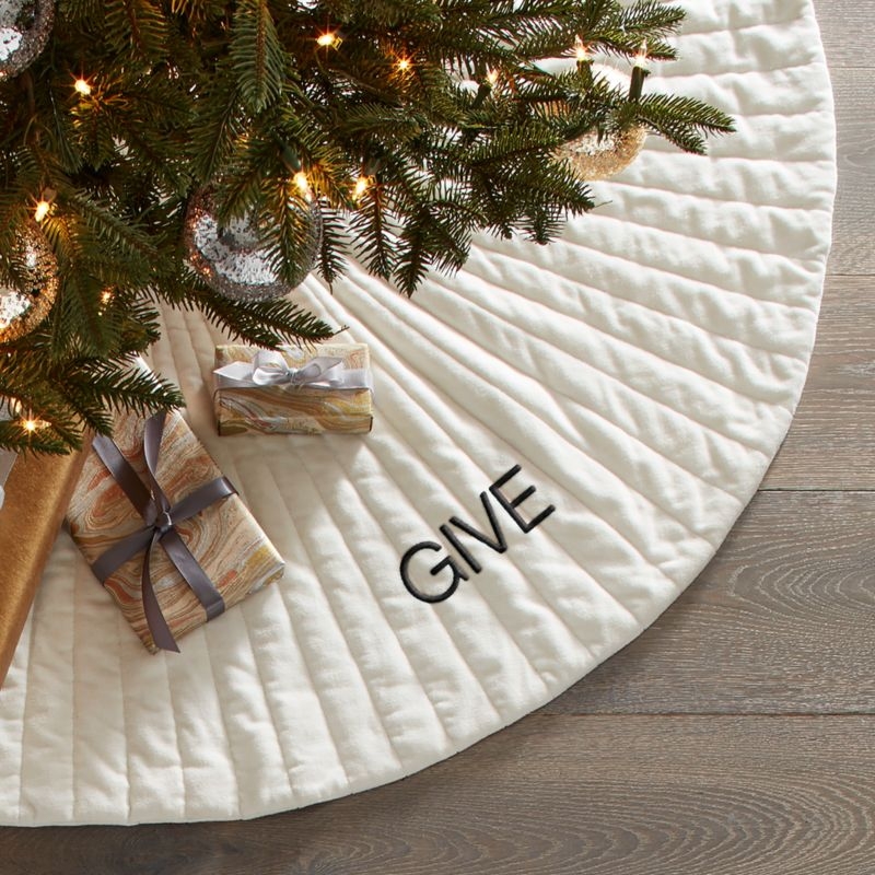 Flake White Velvet Christmas Tree Skirt 48" - Image 1