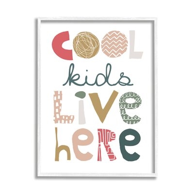 Cool Kids Live Here Phrase Abstract Pattern Typography Gray Farmhouse Rustic Oversized Framed Giclee Texturized Art By Jennifer Mccully - Image 0