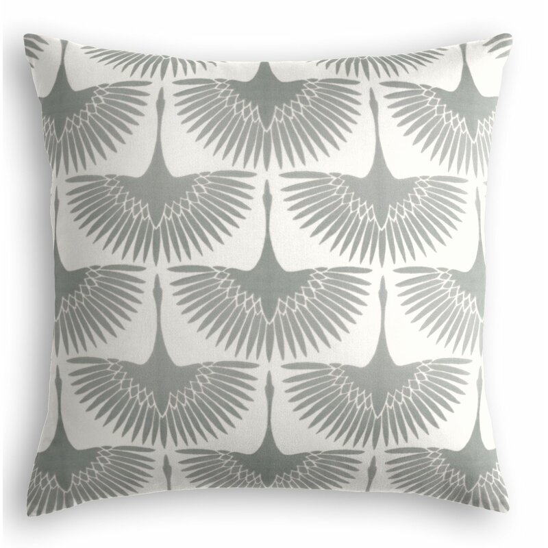 Loom Decor Flocked Bird Cotton Down Animal Print Throw Pillow Size: 22" x 22", Color: Gray - Image 0