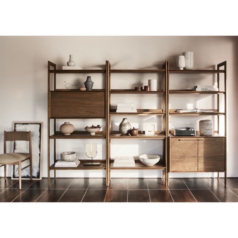 Tate Walnut Bookcase Bar Cabinet - Image 5