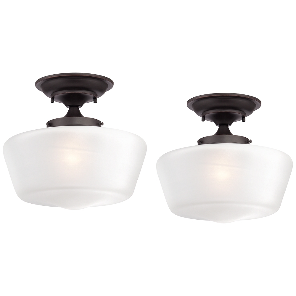Schoolhouse Floating 12" Wide Bronze and White Ceiling Lights Set of 2 - Image 0