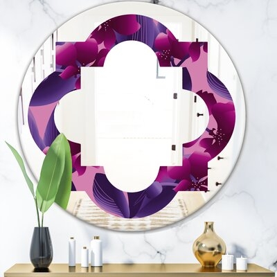 Quatrefoil Orchid Blossom Pattern Traditional Frameless Wall Mirror - Image 0