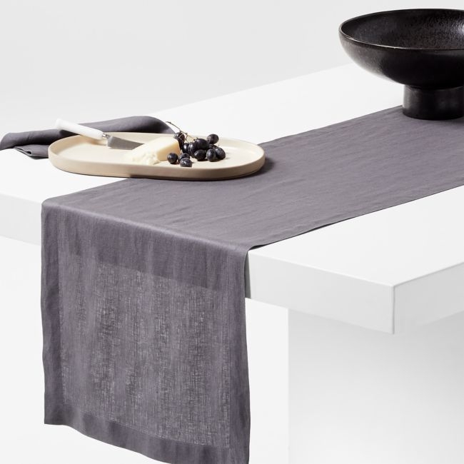 Marin 120" Storm Grey EUROPEAN FLAX ™-Certified Linen Table Runner - Image 0