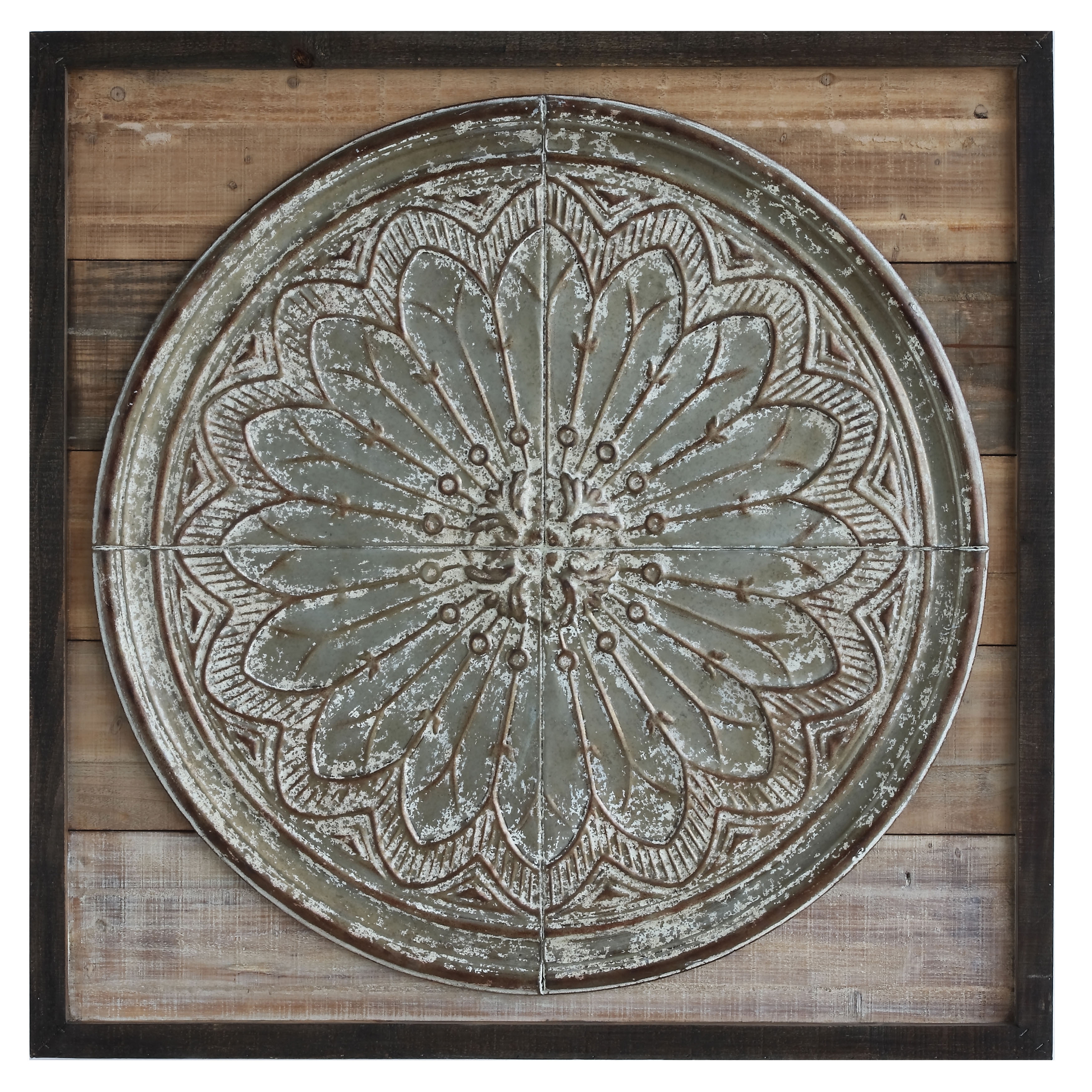 Square Wood & Embossed Tin Wall Décor - Image 0