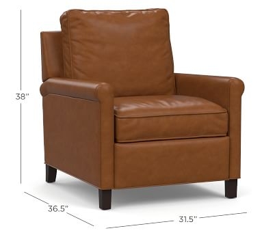 Tyler Roll Arm Leather Recliner without Nailheads, Down Blend Wrapped Cushions, Churchfield Chocolate - Image 2