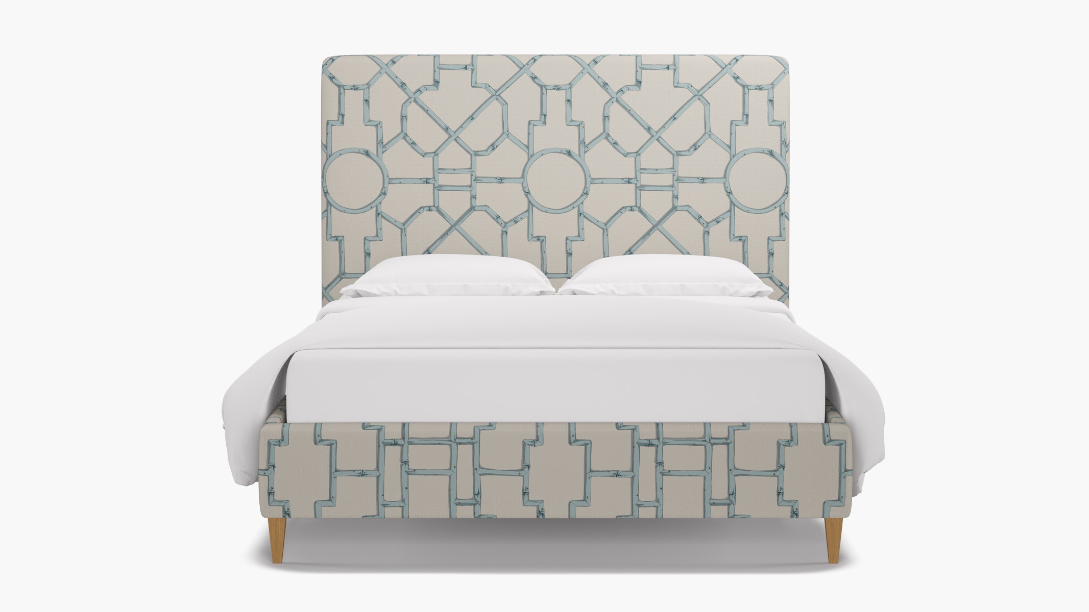 Classic Bed, Blue Baldwin Bamboo, Natural Square Tapered Leg, Twin - Image 0