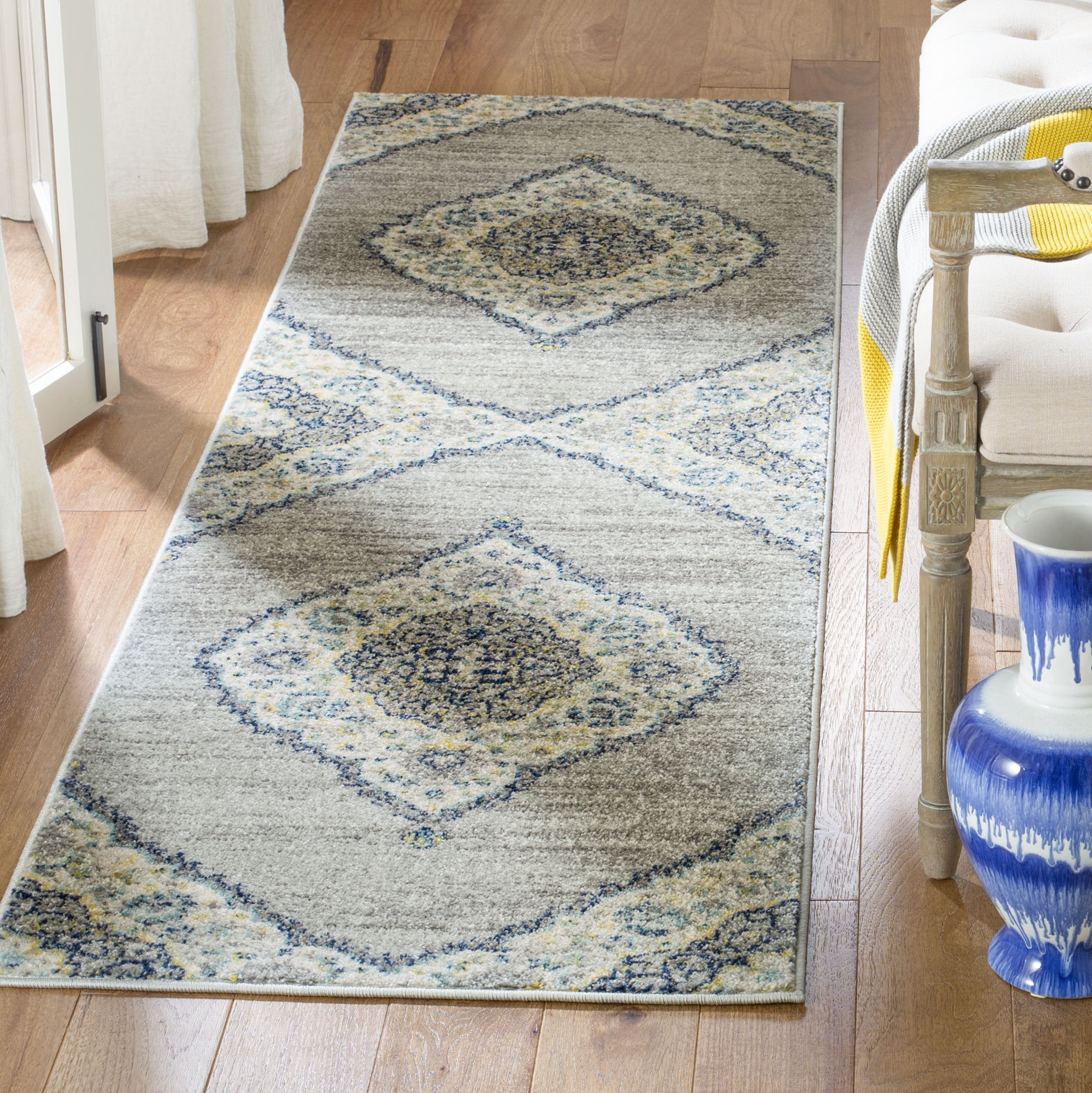 Arlo Home Woven Area Rug, MAD153F, Light Grey/Blue,  2' 3" X 8' - Image 1