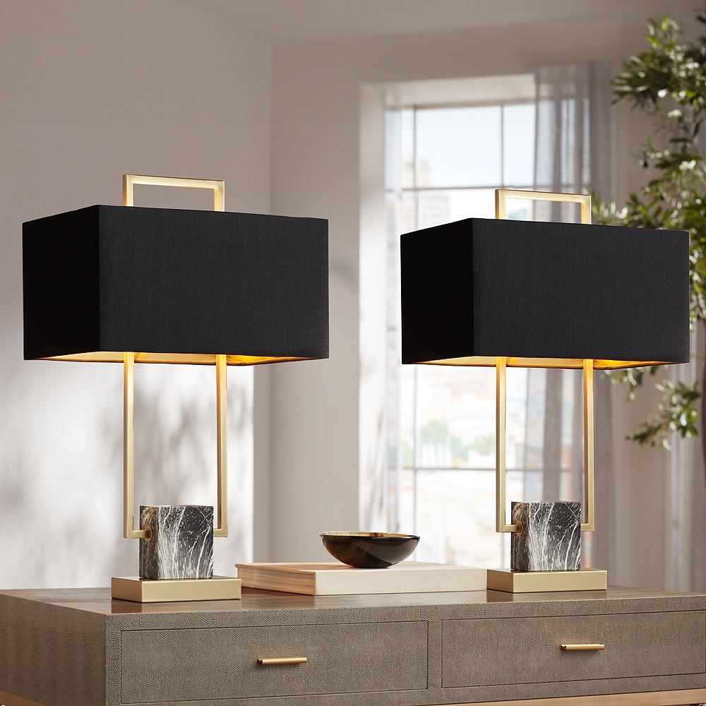 360 Lighting Carl 24 3/4" Black and Gold Modern Table Lamps Set of 2 - Image 0