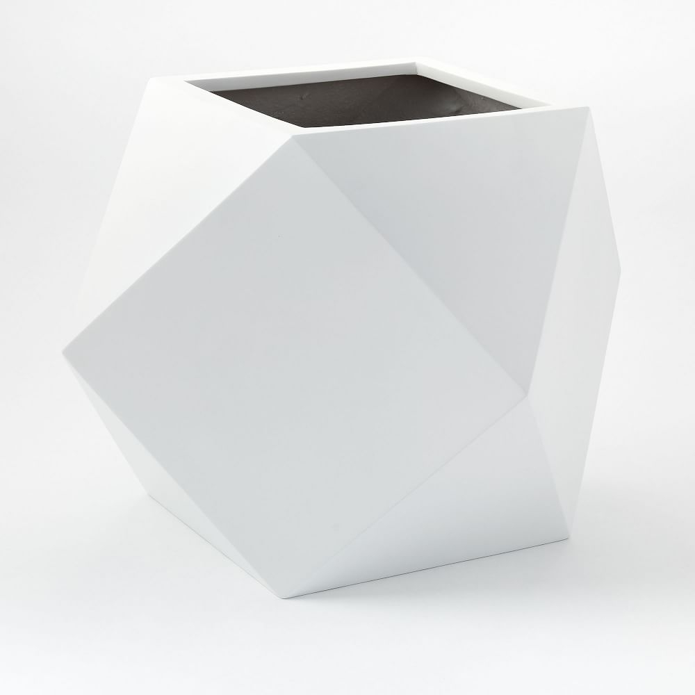 Faceted Modern Fiberstone Indoor/Outdoor Planter, Large, 24.4"W x 22"D x 20.9"H, White - Image 0