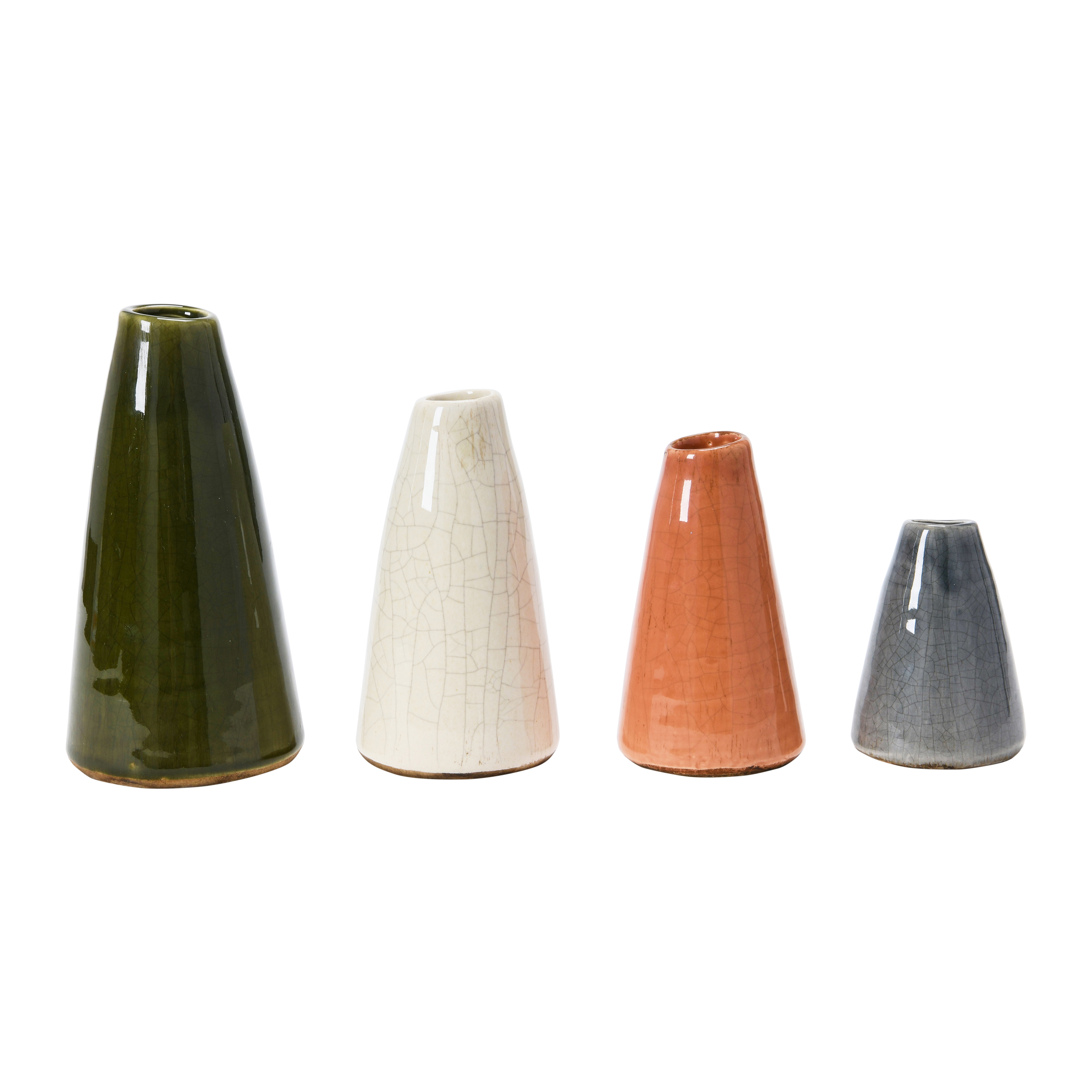 Conical Stoneware Bud Vases in Crackle Glaze, Olive/Terracotta Tones, Set of 4 - Image 0