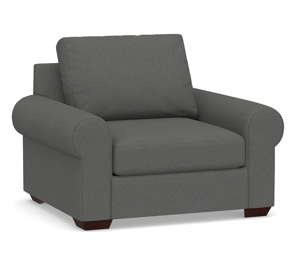 Big Sur Roll Arm Upholstered Armchair, Down Blend Wrapped Cushions, Park Weave Charcoal - Image 0